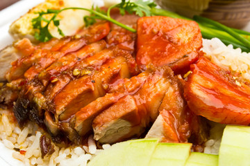 Rice with roasted pork