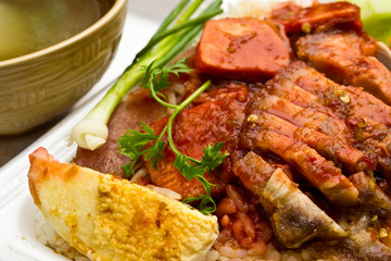 Rice with roasted pork