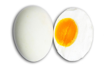 Closeup of salted egg isolated on white background