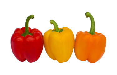 Three colored peppers isolated