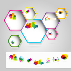 Web windows with colorful icons.