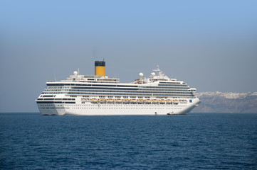 Cruise ship in the Caldera at Santorini Greece