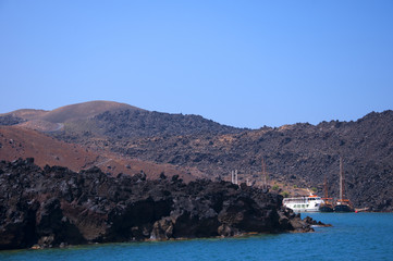 sailing ship moored off the Volcano Santorini Greece