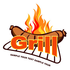 Grill sticker on fiery background. - 42126223