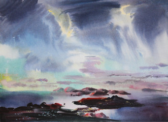 Fototapeta premium Watercolor painting of the Sicily, Italy.