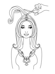 hairdresser making haircut at beauty salon