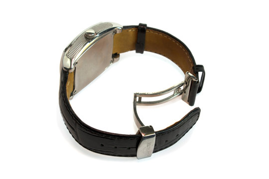 man's watch with a leather belt isolated on the white