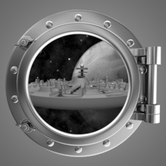 Porthole overlooking the spacecraft