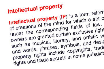 Intellectual property text highlighted in red