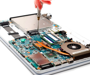 man repair laptop