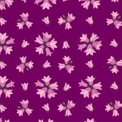 Fototapeta na wymiar Print, бесшовный фон из розовых колокольчиков, полевые цветы