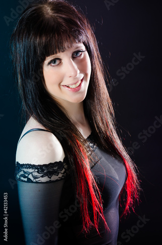 Bright Pretty Smile From Girl With Red Tipped Hair Stock Photo