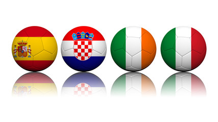 Obraz premium 3D Rendering Soccer balls with flag pattern, European Soccer Cha