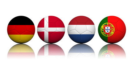 3D Rendering Soccer balls with flag pattern, European Soccer Cha