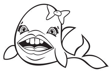 Cute Cartoon Fish BW