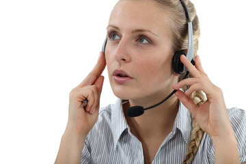 Young woman wearing headset