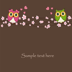 Two funny, love the owl sitting on a flowering branch