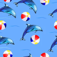 Poster Muster mit Delfinen und Kugelstrand © analia26