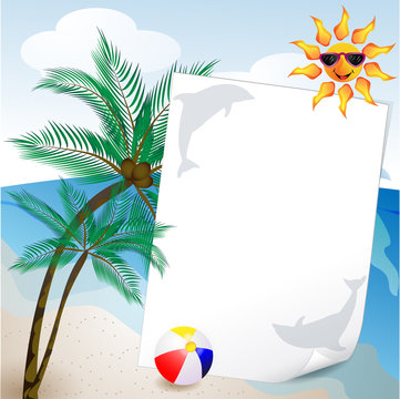 summer and sea background with palm tree