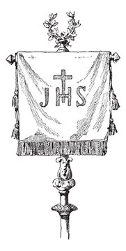 Labarum from constantin, vintage engraving.