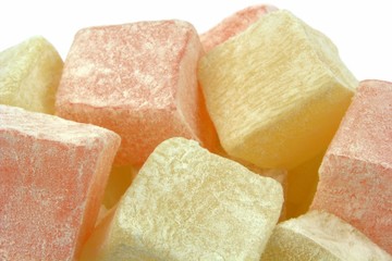 Turkish Delight on a white background. Close up
