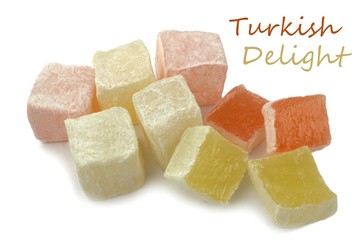 Turkish delight and sample text on white background