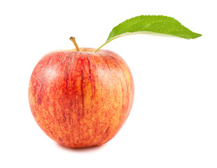 Red apple with green leaf