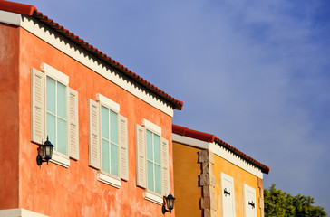 Old style house and blue sky