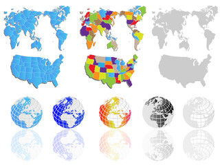 WORLD MAP AND EARTH GLOBES