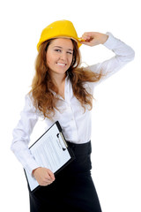 Businesswoman with construction helmet