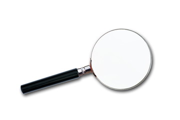 close up of a magnifying glass on white background