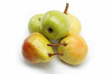 pears and apple isolated on white background