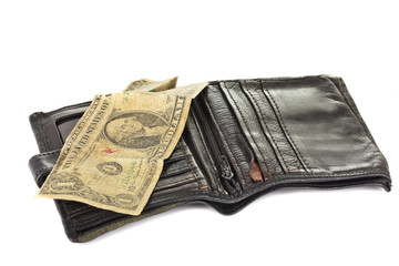 leather wallet with dollar isolated on white background