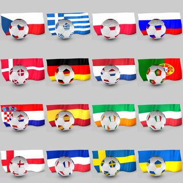 set banderas y balones equipos eurocopa 2012