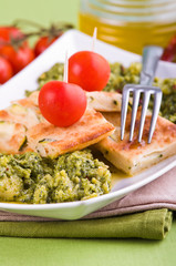 Zucchini focaccia with broccoli.