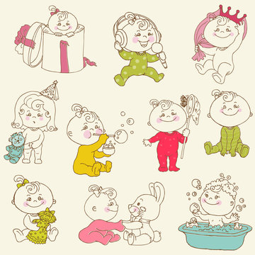 Baby Girl Cute Doodles - for design and scrapbook - in vector