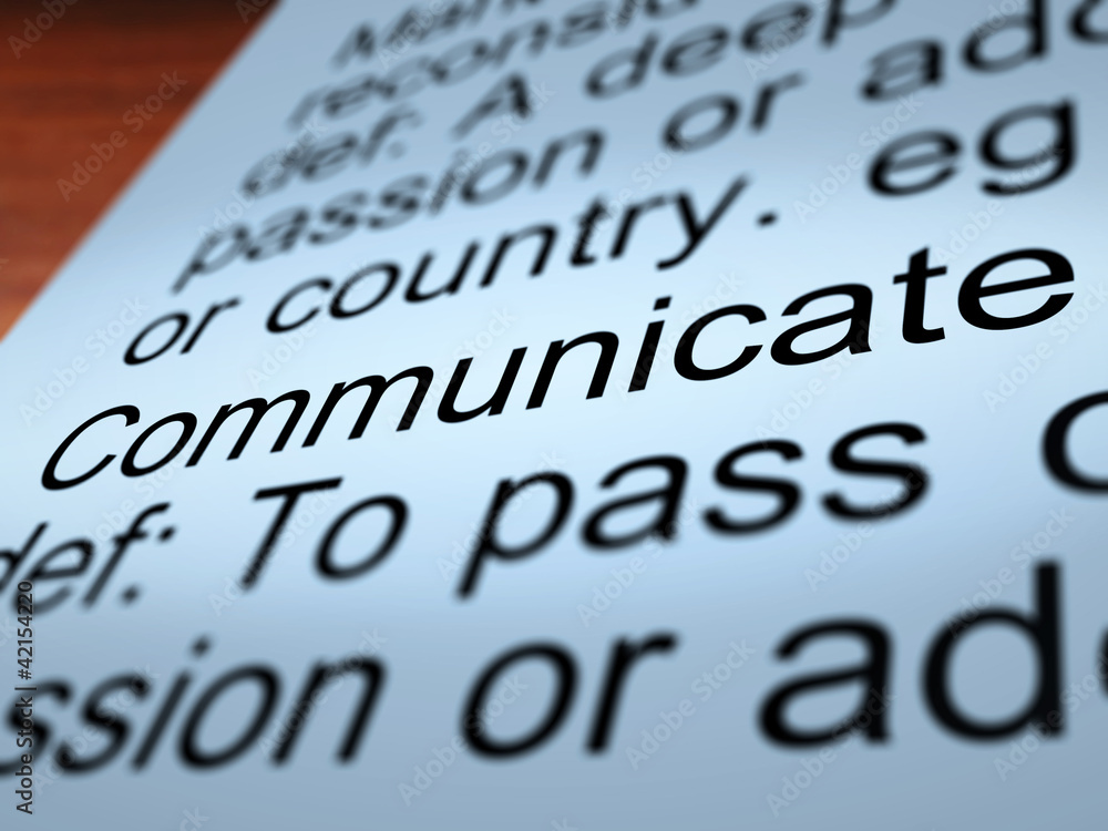 Poster communicate definition closeup showing dialog