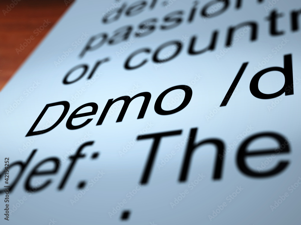 Poster demo definition closeup showing demonstration of product