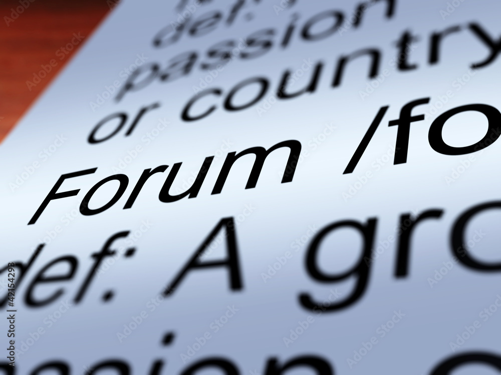 Poster forum definition closeup showing discussion and networking
