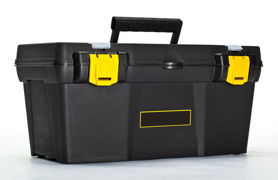 Construction toolbox on white background