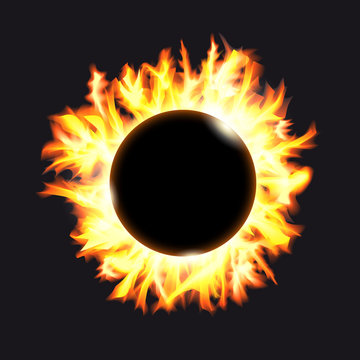Solar eclipse. Frame of solar protuberances on a dark background