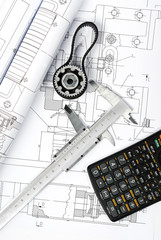 calculator and caliper blueprint vertical