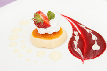 italian panna cotta dessert with strawberry