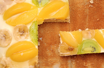 Close-up  slice of apricot cake