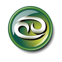 Cancer green glass web button isolated on white