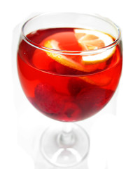 alcohol red wine cocktail drink with raspberry