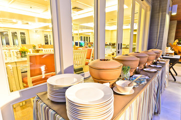 Line of buffet dinner and plate