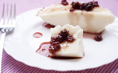 Sweet dairy exclusive dessert with crimson jam