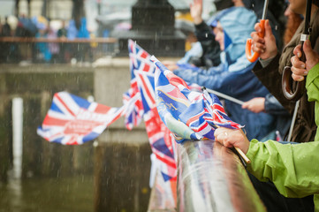 rain falling on a British summer parade
