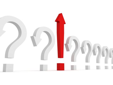 Large red exclamation mark arrow in white questions row